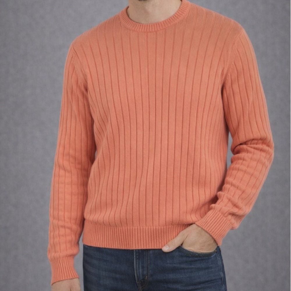 Avon Celli Men’s Large Sea Island Cotton Ribbed Sweater Italy Luxury Knit